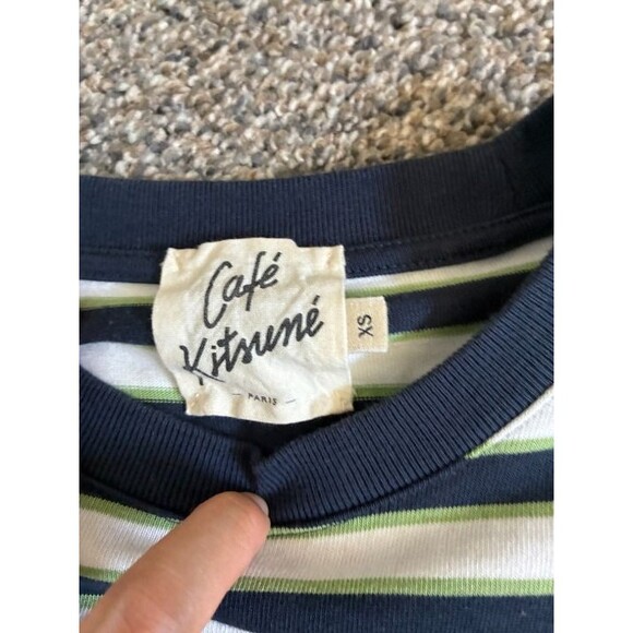 Maison Kitsuné Multicolor Striped Long Sleeve T-Shirt Green Blue White - Size XS - Picture 3 of 4